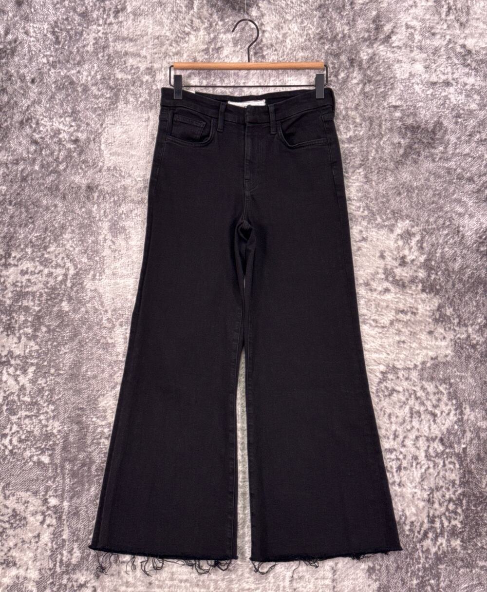 Frank & Eileen Galway Wide Leg Crop Jeans 26 Womens Black Wash Raw Hem Denim